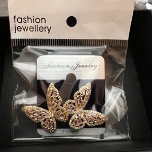 LOT OF 10 Elegant Gold and Pink Butterfly Earrings